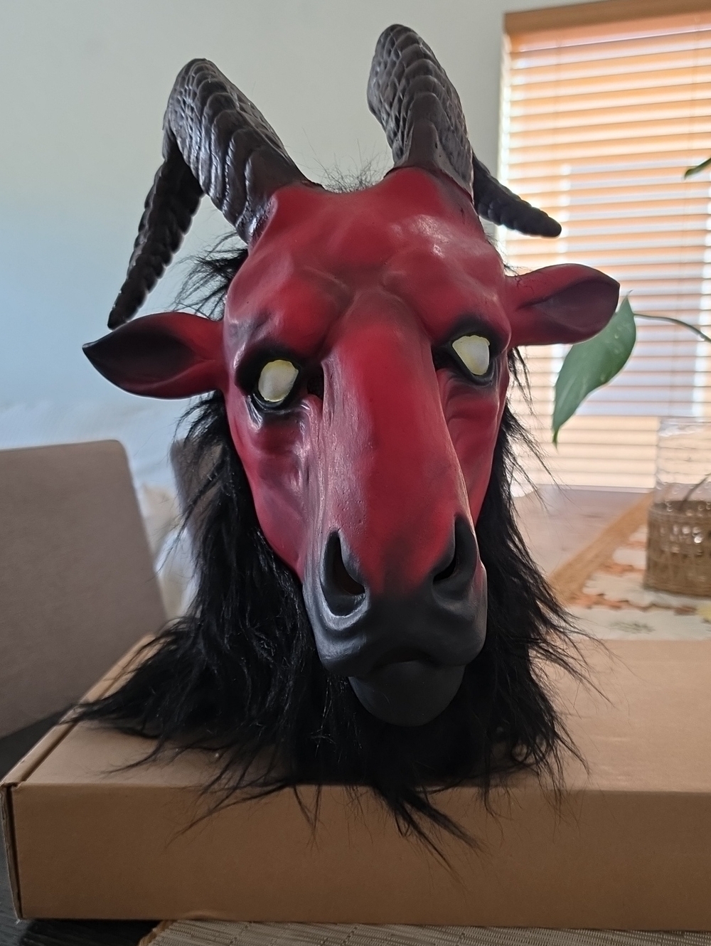 Creepy Red Goat Horned Wall Mask
